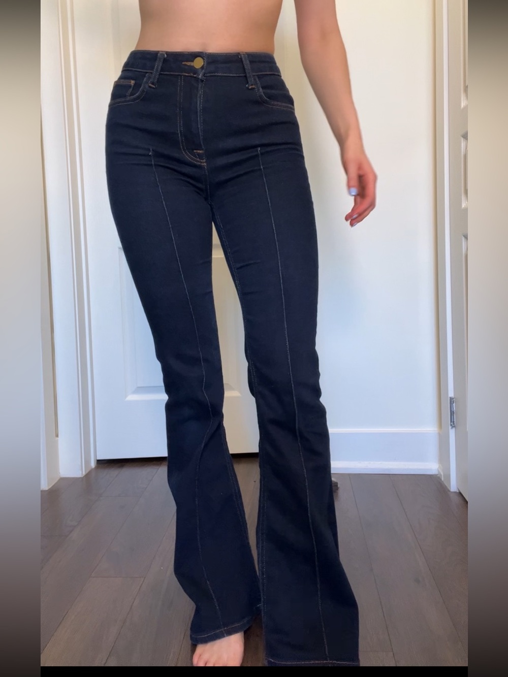 Reiss Dark Navy High-Rise Flare Jeans bell bottom